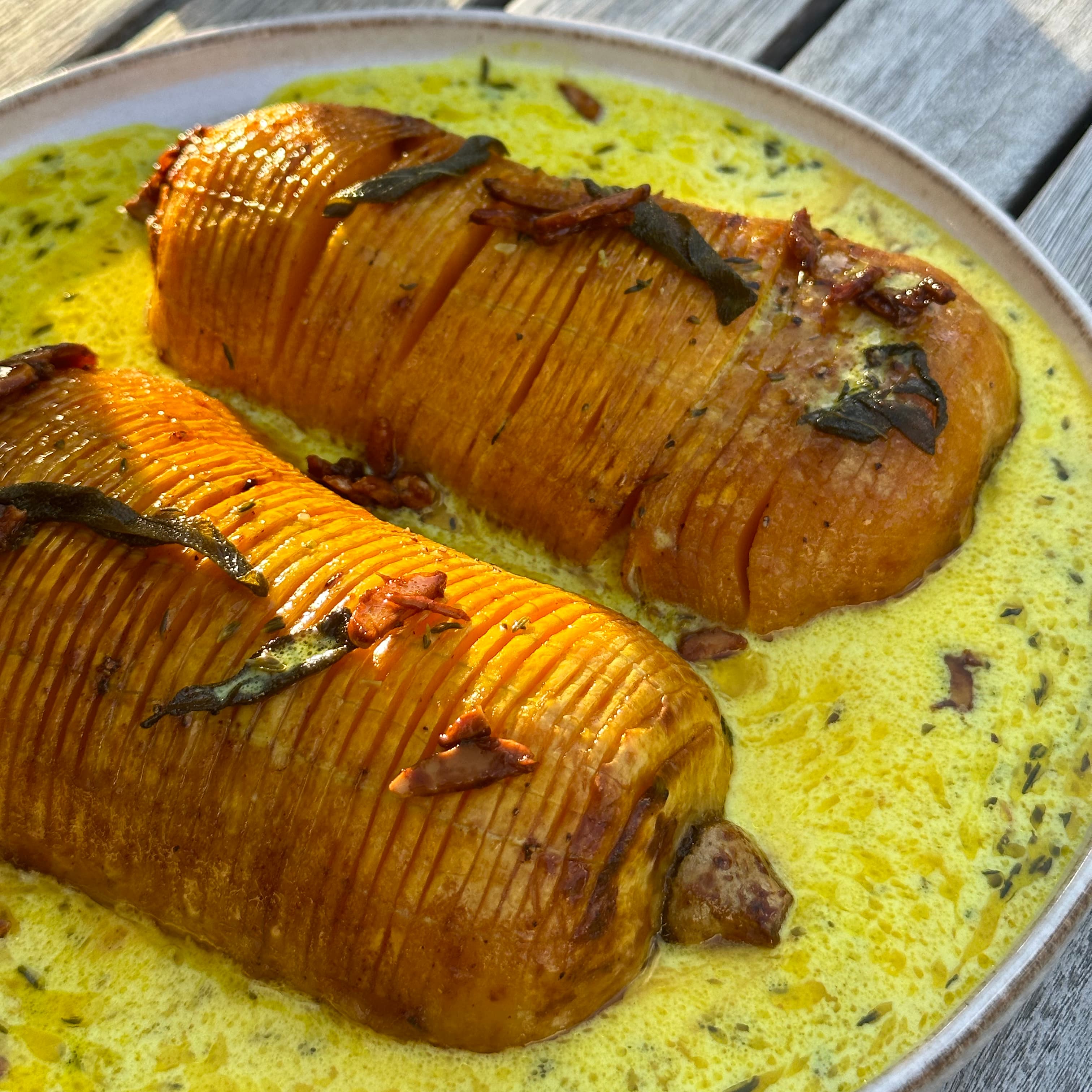 Sage and maple hasselback butternut squash